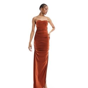 NWT Rust colored, twist bandeau maxi dress with  draped skirt